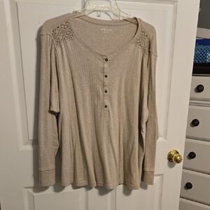 Ariat Women's Beige Long-Sleeve Henley Top with Lace Shoulders